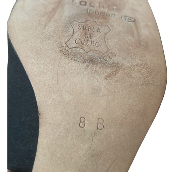 {VTG} SACHA LONDON | 1980s peep toe block heel pump in black satin, size 8 - Picture 5 of 11